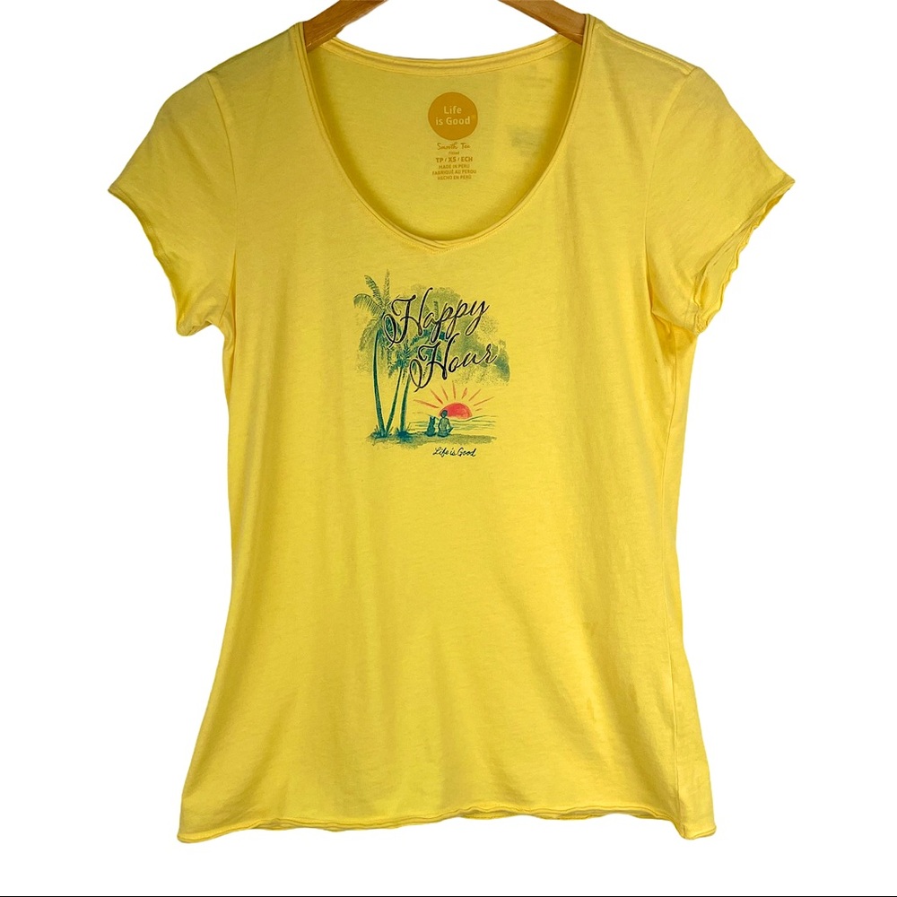 NWT Life Is Good Yellow Graphic Happy Hour Top